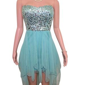 Xtraordinary Strapless Sequin Aqua Dress